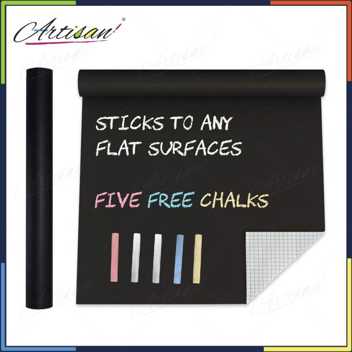 Artisan%20-%20Blackboard%20Chalkboard%20Vinyl%20Sticker%20Washable,%20Reusable%20-%20DIY%20Black%20Board%20Wall%20Adhesive%20Vinyl%20Sticker%20Roll%20-%20with%205pc%20colorful%20chalks%20-%20Image%203