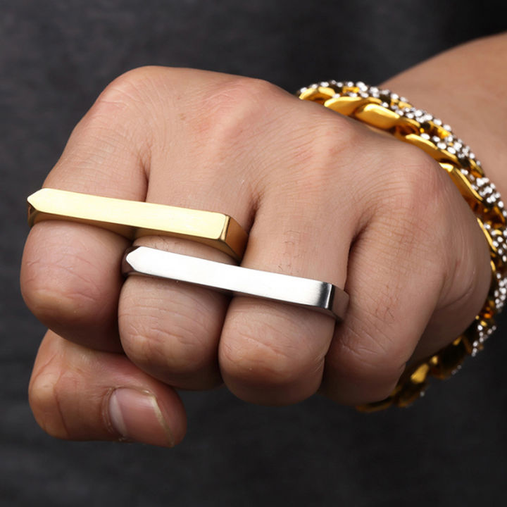 Stainless Steel Double Ring Double Finger Doctor Strange Ring Men’s Jewelry Simple Titanium Steel Ring 2020