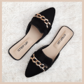 Women's shoes Flat Black Pumps With Chain Embellishment. 