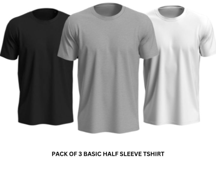 Pack Of 3 Primium Half Sleeves T Shirts Round Neck Plain colors For Mens & Boys