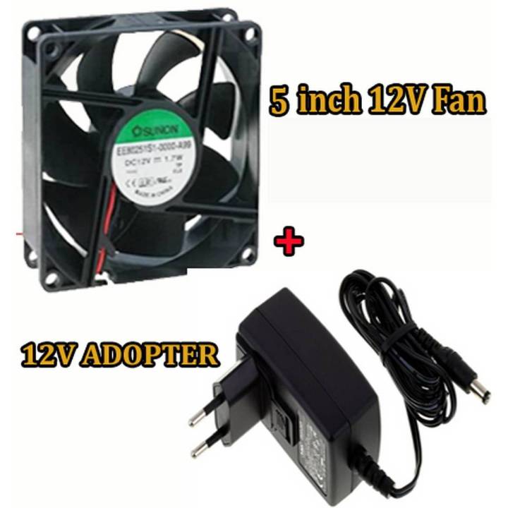 12V DC 5 Inch Fans -  Computer Fan Hi Speed Fan WIth 12V Adapter