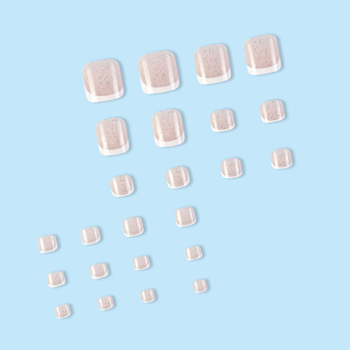 SUMMER%20JZJ%2024%20pcs%20Nail%20Art%20Patch%20Glitter%20Powder%20Simple%20White%20Edge%20French%20Toenail%20Fake%20Nail%20Patch%20Foot%20Wear%20Nails%20-%20Image%204