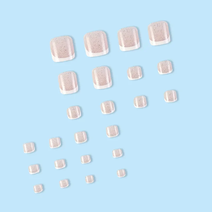 SUMMER%20JZJ%2024%20pcs%20Nail%20Art%20Patch%20Glitter%20Powder%20Simple%20White%20Edge%20French%20Toenail%20Fake%20Nail%20Patch%20Foot%20Wear%20Nails%20-%20Image%204