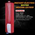 Instant Electric Water Heater Tankless Indoor Geyser AC 220V 3000W for Kitchen and Bathroom. 