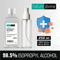 250 ml Nature Divine 98.5% Isopropyl Alcohol, IPA Rubbing Alcohol, Hand Rub, General Purpose Antiseptic Disinfectant and 150 ml Refillable Empty Mist Spray Bottle. 