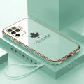 For OPPO F19 Pro Cover + Wrist Strap Fashion Shiny Maple leaf Plating Square Bumper Phone Case Soft TPU Silicone Shockproof Protective Back Cover. 