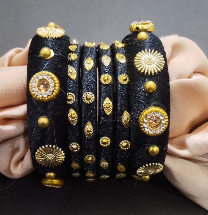 New Arrival Traditional Wedding Black Bangles With Beads For Girls & Woman