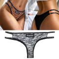 Zebra Stripes Leopard Print Bottom Crotch Briefs Thong Panties Underwear. 