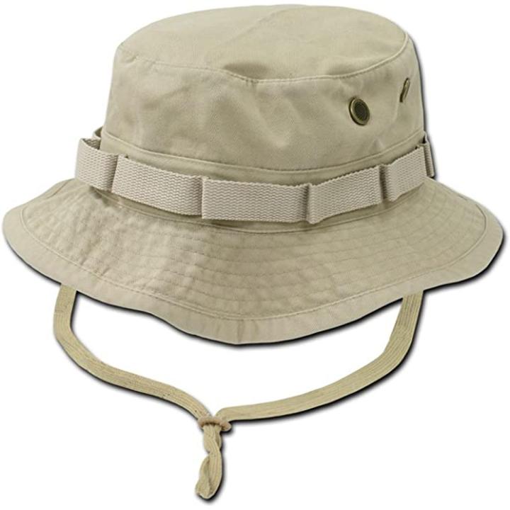 Khaki Tan Military Inspired Combat Style Drawstring Boonie Hat -- Bucket Hat