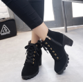 Autumn Winter Women Lady PU Leather High Heel Martin Ankle Zipper Boots Shoes Black. 