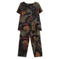 two piece set women Cotton Linen Summer Loose tshirt Lady Tops Shirt and Harem Pants Fashion Letter Print ropa mujer. 
