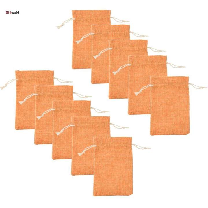 10pcs Linen Drawstring Bags Wedding Party Gift Bag Pouches Orange,10x14cm