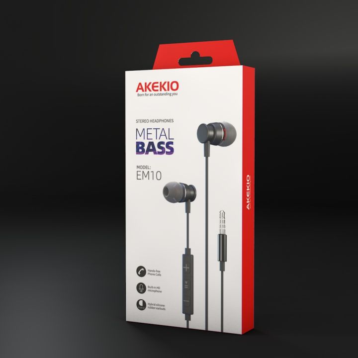 AKEKIO Earphones EM10 Metallic Wired Stereo Headphones with Media Control Compatible with All Smartphones