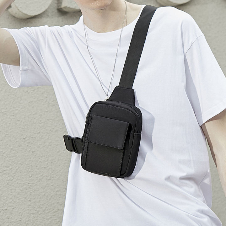 small size mini chest bag cross body bag sling bag mobile cell phone bag for boys men 2022 new Korean style simple casual fashion nylon Fabric waterproof black