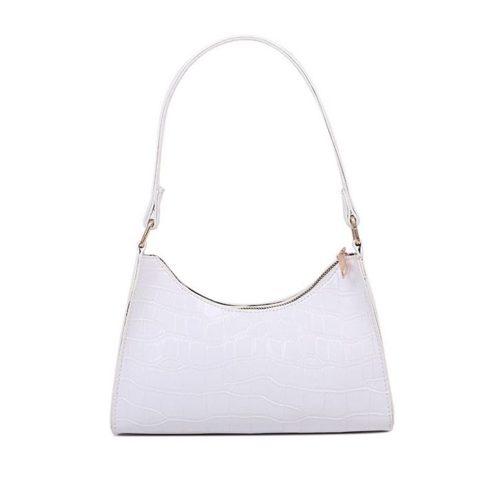 Women Retro Baguette Bag Tote Bag, Crocodile Shoulder Handbag Purses with Zipper Closure
