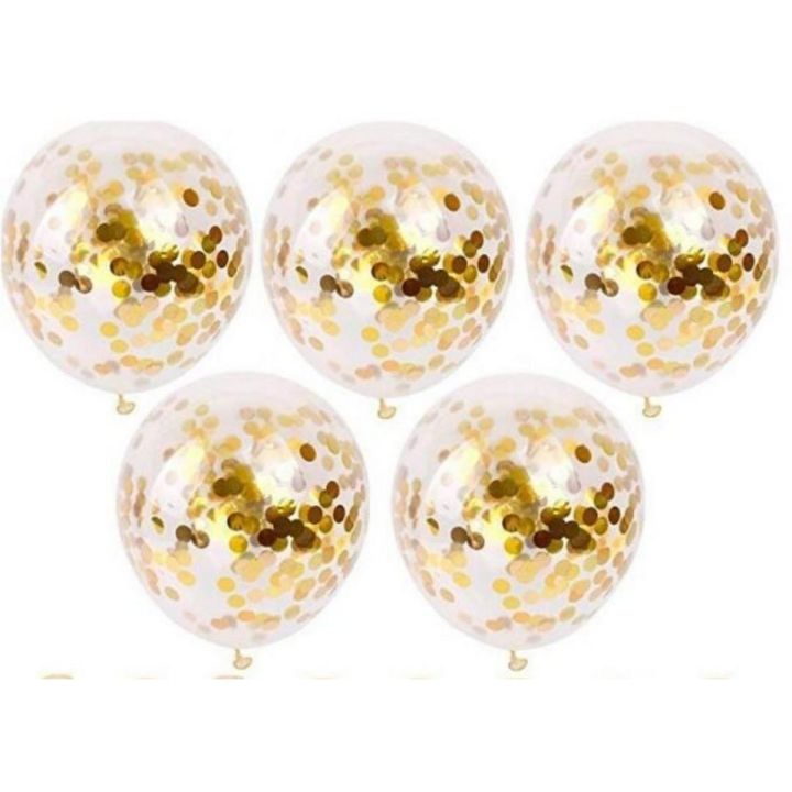 Confetti Balloons 12 Inch Transparent Clear Latex with Golden Confetti ...