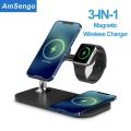 15W Fast Magnetic Wireless Chargers 3 in 1 Stand for iPhone 13 12Pro/Apple Watch 7 6 for Airpods Pro 3 Wireless Charging Station. 