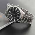 Pilot Style Watch Arabic Numbers Easy Reading Metal Strap. 