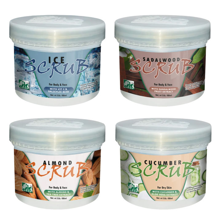 Bio Shop™ Bundle of 4 Scrubs | Coffee Scrub | Sandal Scrub | Almond Scrub | Ice Scrub 100gm Each