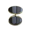 Black Round Side Table in Tempered Glass with Gold Storage, Luxury Toughened Glass Corner Table with Stainless Steel Gold Finish, and Nordic Luxury Wooden Side Table - The Perfect Serving, Accent, and End Tables for Your Room!. 