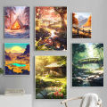 Decor, wall home decoration featuring the magnificent scenery of a natural valley in spring with wildflower fields poster, wind summer landscape canvas painting.. 
