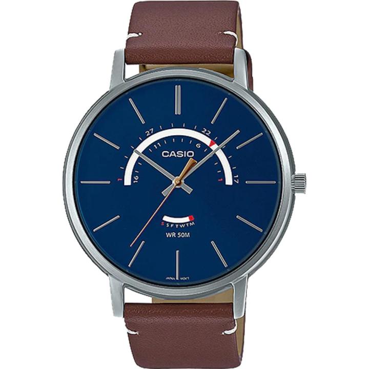 CASIO BLUE DIAL DIAL DAY & DATE WITH BROWN LEATHER STRAP MEN'S WATCH - MTP-B105L-2AVDF