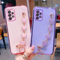 For Samsung Galaxy A72 Back Cover with Love Heart Chain Wrist Strap Fashion Bracelet Shiny Plating Bumper Protective Case Silicone Shockproof Mobile Phone Cases. 