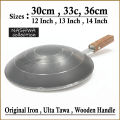 Ulta Tawa Iron Roti Chapati Maker With Wooden Handle Durable Quality Roti Tawa Kitchen Home Chapati Heavy Duty Flat Bread Phulka Roti Tawa Roomali Roti Chapati Phulka Coocking Coockware set Long Usage Frying Pan Non Stick Metal Ulta Tawa 12 Inch. 