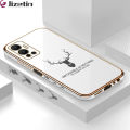 Jizetin (Free Lanyard) for Infinix Hot 12 Back Cover Antlers Luxury 6D Plating Case Side Pattern Soft Silicone Square Mobile Phone Cases. 