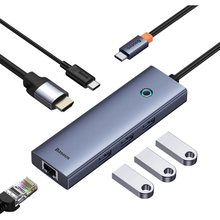Baseus UltraJoy Series 6-Port HUB Docking Station Space Grey（Type-C to HDMI4K@30Hz*1+USB 3.0*3+PD*1+RJ45*1 - Baseus - Type c to hdmi - type c to Lan - Baseus hub - baseus docking station - Baseus - baseus hub | Baseus Type c to hdmi | Baseus |