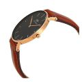 Daniel Wellington Black Dial Brown Leather Strap Watch For Unisex DW00100136. 