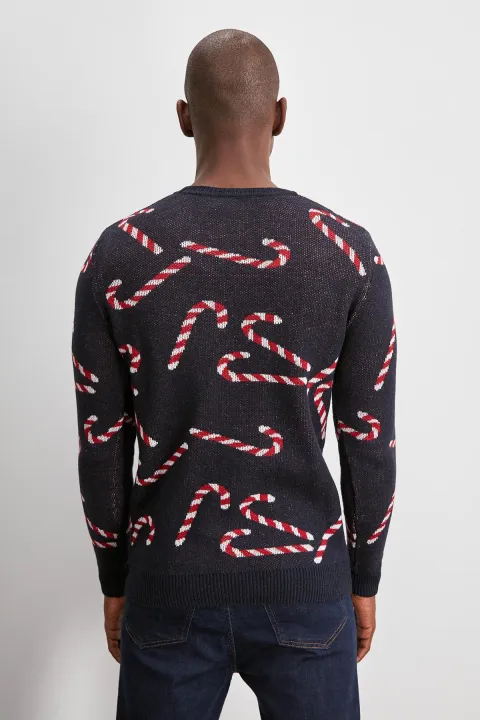 Trendyol%20Collection%20Navy%20Blue%20Men's%20Jacquard%20Christmas%20Themed%20Sweater%20TMNAW20KZ0781%20-%20Image%206