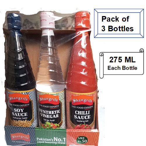 Shangrila Sauces 3 in 1 Trio Pack 275 ML (Soy Sauce, Synthetic Vinegar, Chilli Sauce) Shangrila Sauces pack of 3