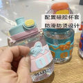 ECO SILICONE HEAT RESISTANT DRINKING WATER BOTTLES 300ML,children's large capacity water cup cartoon plastic double drinking cup summer big belly cup good-looking water cup food grade with straw by Yumbasket. 