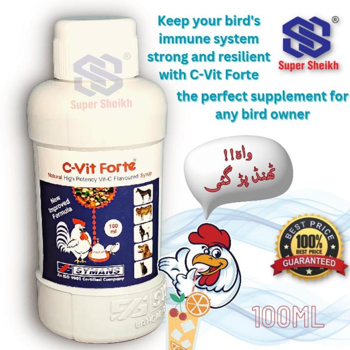 C Vit Forte 100ml Natural Vitamin C Syrup Electrolytes For Parrots Finches Poultry Chicken. Macaw - African Grey - Raw - Parrot - Canary - Finches - Gouldians - Budgies - Animals - Goat - Horse - Bufalo - Cows - Horse Super Sheikh Trading Co