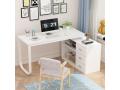 Executive and Unique L-Shape Computer Desk , Study Writing Desk with Storage, Home and Office Computer Table with 3-Drawers and 2-Shelves, Work Space Organizer. 