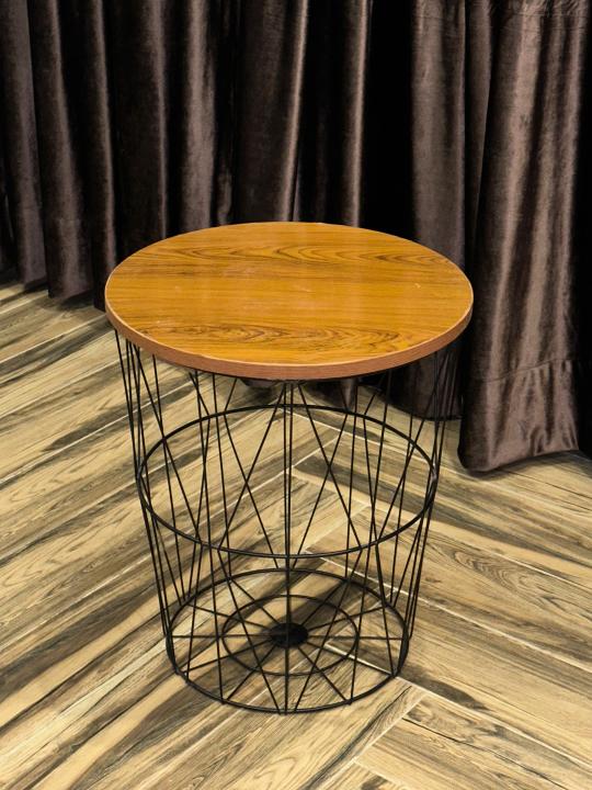 METAL%20WIRE%20REMOVABLE%20WOOD%20TOP%20FOLDABLE%20ROUND%20COFFEE%20SIDE%20TABLE%20STORAGE%20BASKET%20ONE%20PICE%20-%20Image%203