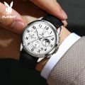 American Brand PLAYBOY Original Men's Watch Waterproof Leather strap Multifunctional Chronograph Anniversary Gift for Men  Calendar Luminous. 
