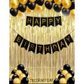 Lovely Theme of Happy Birthday Cards Banner with Combo of '30' Pcs balloons '1'Golden Fringe Curtain(6x3.5feet) for Birthday Party Decorations. 