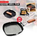 Griddle Pan, 20/24/28cm Iron Steak Frying Pan Square Grill Pan | Enamel Induction, Non-stick, Foldable, Easy Clean for Gas/Induction and Electric Hobs BBQ. 