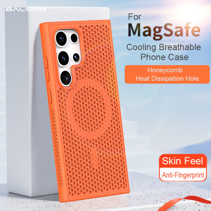 Luxury Heat Dissipation Hole For Magsafe Case For Samsung Galaxy S24 S23 FE S22 Ultra Plus Magnetic Wireless Charge Matte Cover