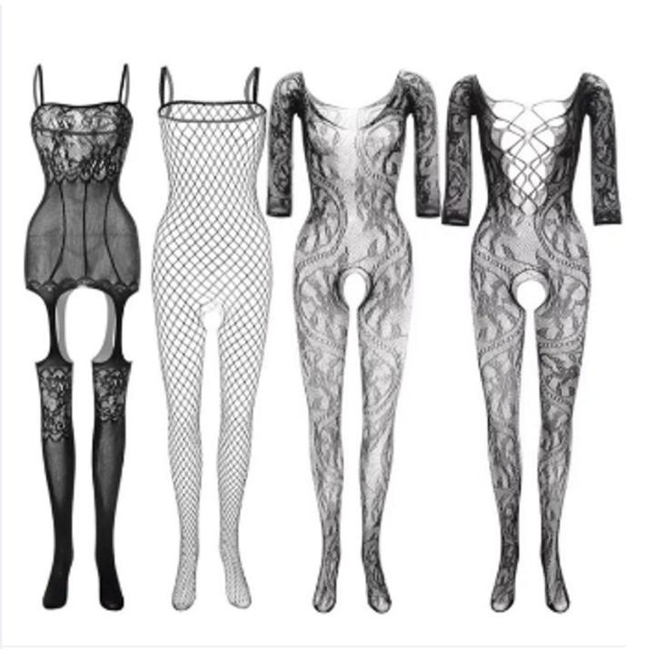 Hot Seamless Fishnet Bodysuit for Women – Black, Crotchless, Flexible, Free Size