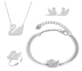 swarovski silver duck jewellery set with necklace, bracelet, ring, tops. 