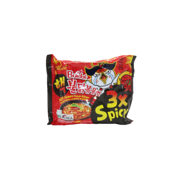 Samyang Buldak 3X Spicy Hot Chicken Ramen Noodles – 140g | Extreme Heat Challenge | Triple Spicy Korean Instant Fried Noodles | Fiery Flavor for Bold Taste Lovers | Authentic Korean Samyang Buldak Ramen | Quick, Spicy, and Satisfying Meal