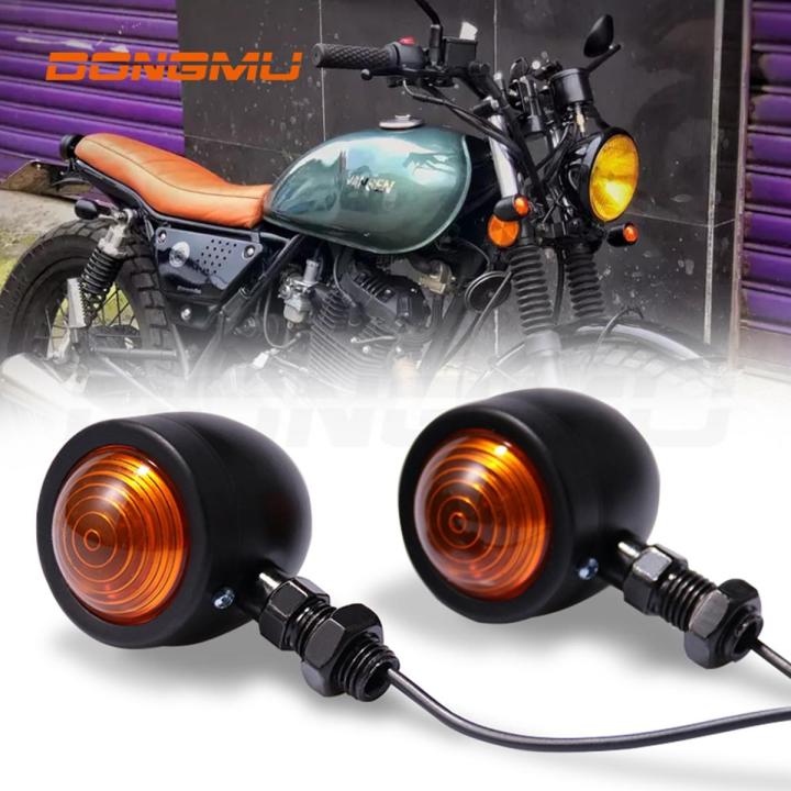 2Pcs Black Metal Motorcycle Cafe Racer Turn Signal Indicator Lights Lamp