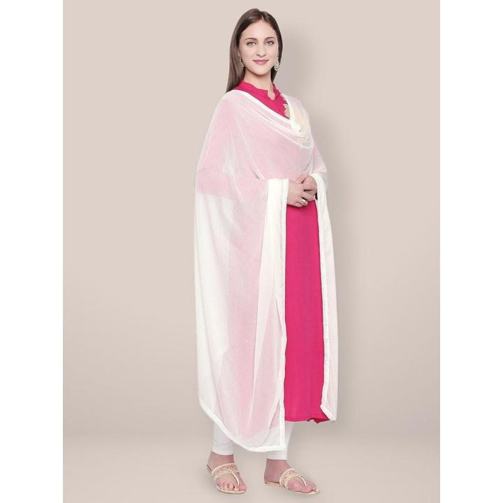 Plain Chiffon Dupatta with Lace Border