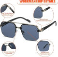 NEW ARRIVAL Trendy Aviator Sunglasses for Mens Retro Shape Double Bridge Metal Golden Frame, Best for Driving UV400 Outdoor Eyewear Semi-Rimless Sun Glasses for Fashion. 
