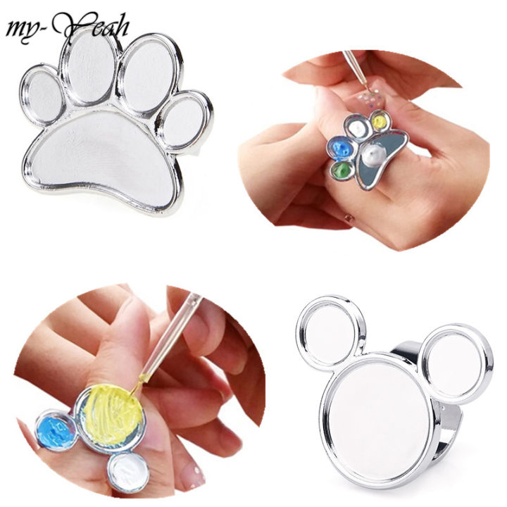 2 Acryl-Nagelpaletten Mit Fingerring – Mischpalette Für Nagellack, UV-Gel, Harz, Weiß, Tragbar