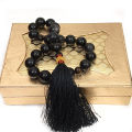 Natural smooth fancy Sulemani Black Aqeeq Tasbih 21 Beads – muslim Agate zikr prayer Sumaimani haqeeq Tasbeeh - handmade 14mm tasbi counter Stress Relaxation. 