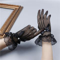 Women Black White Summer Mesh Fishnet Gloves Lace Mittens Full Finger Girls Lace Fashion Gloves. 
